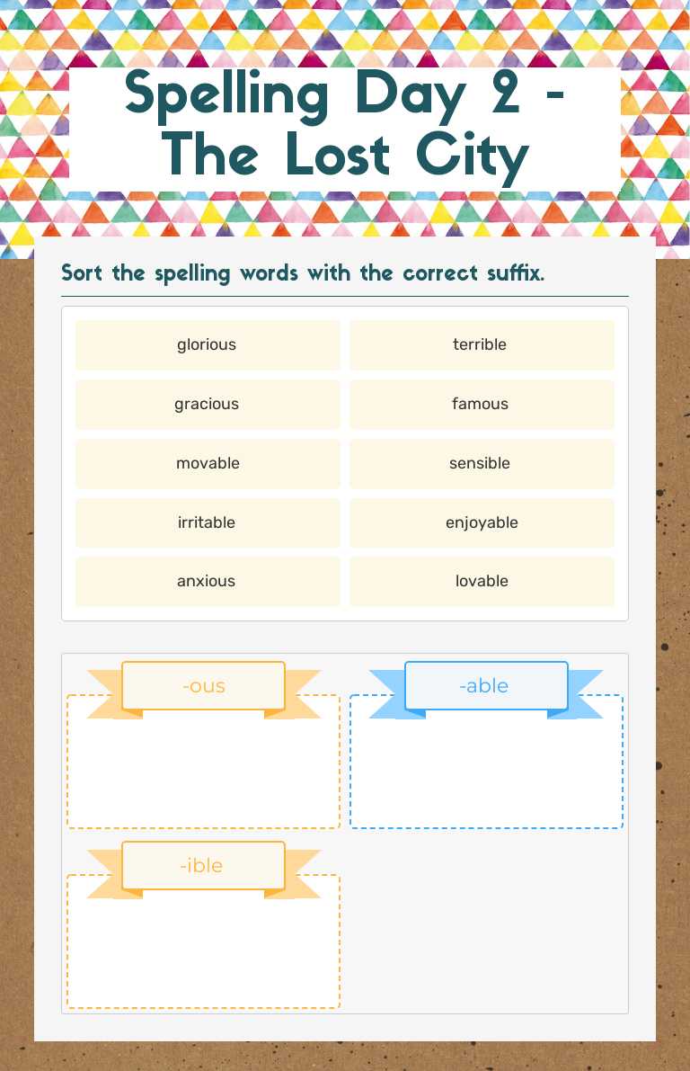 Spelling Day 2 - The Lost City Grade 4 worksheet preview