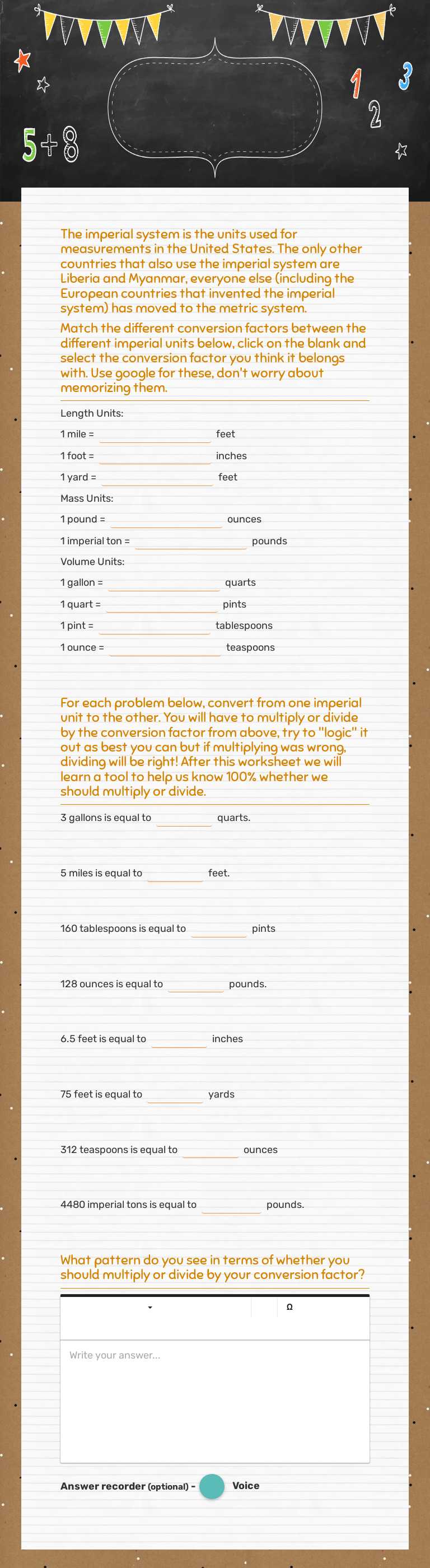 Imperial Unit Conversions Grade 10 worksheet preview