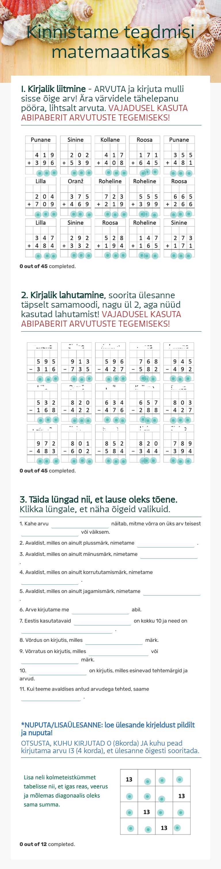 Kinnistame teadmisi matemaatikas Grade 3 worksheet preview