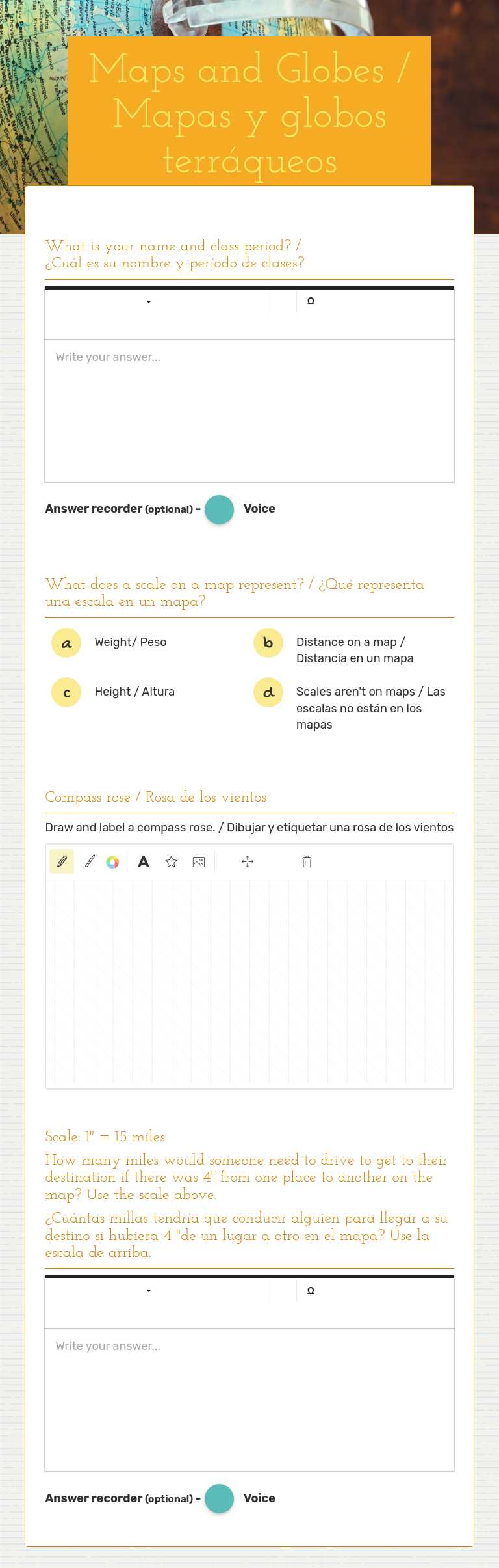 Maps and Globes / Mapas y globos terráqueos worksheet preview image