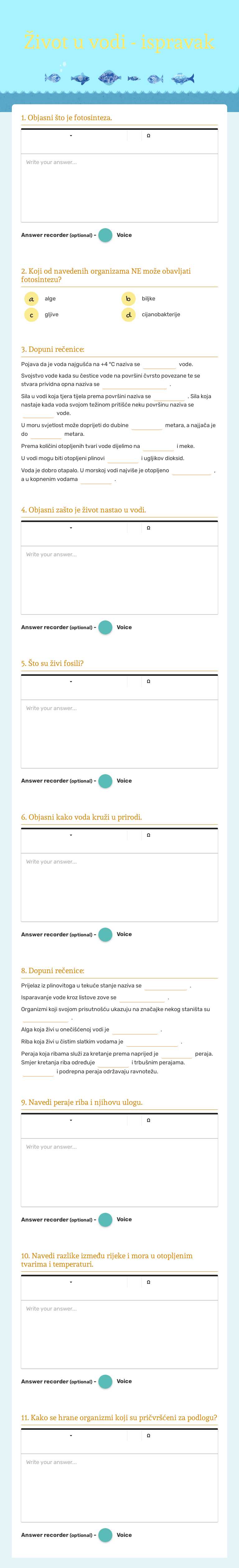 Život u vodi - ispravak worksheet preview image