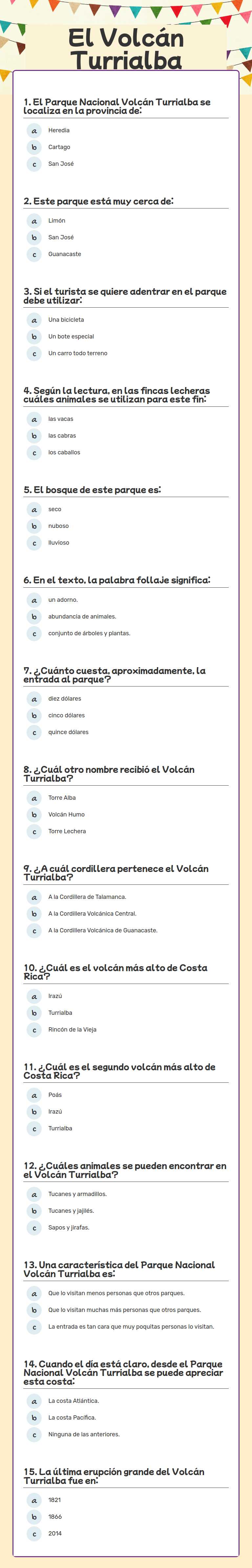 El Volcán Turrialba worksheet preview image