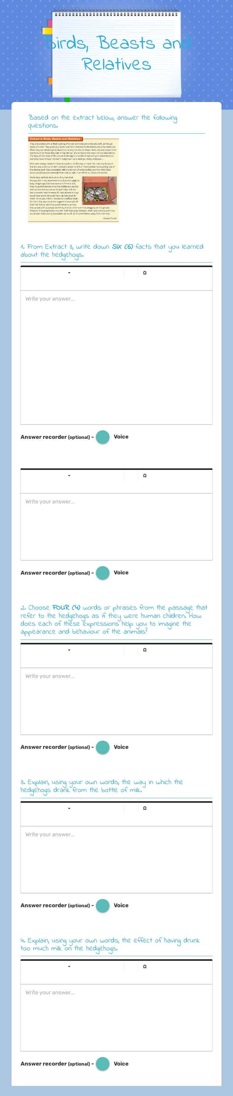 Birds, Beasts and Relatives worksheet preview image