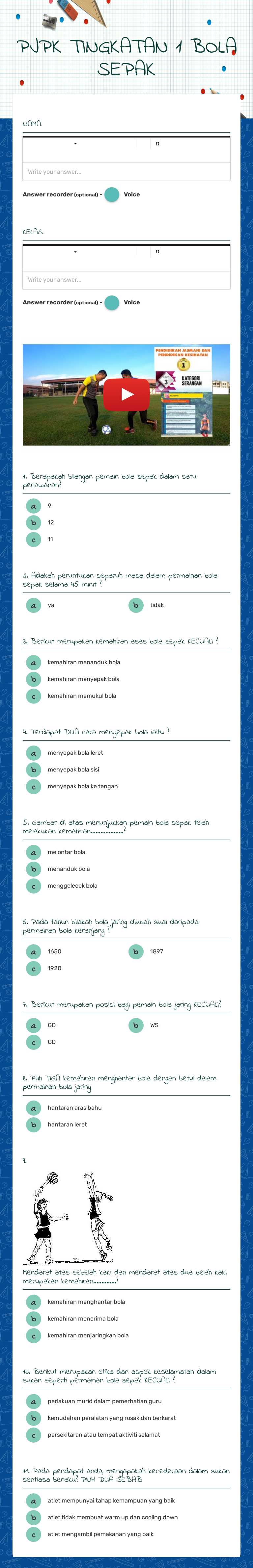 PJPK TINGKATAN 1 
BOLA SEPAK worksheet preview image