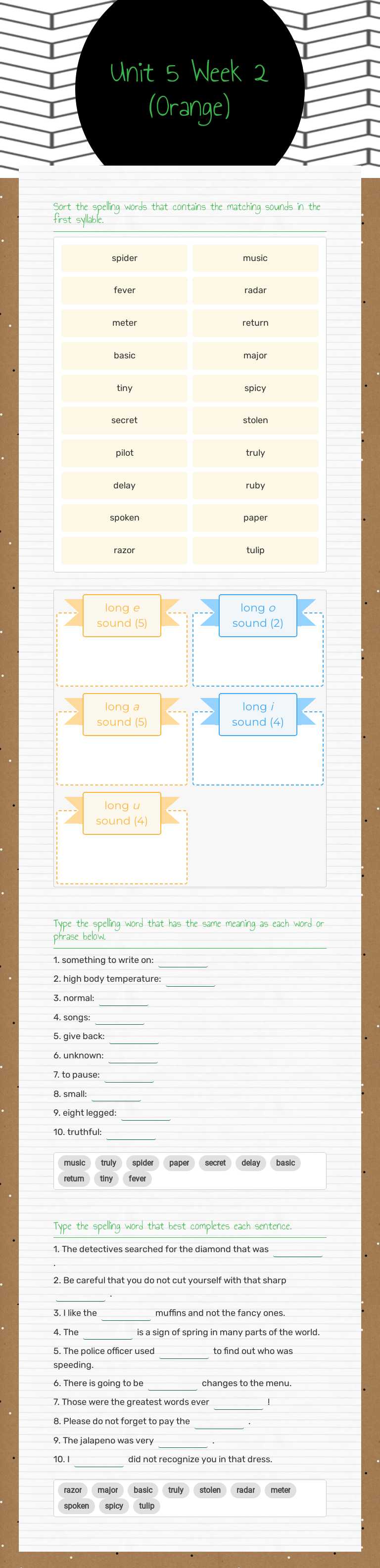Unit 5 Week 2 (Orange) worksheet preview image