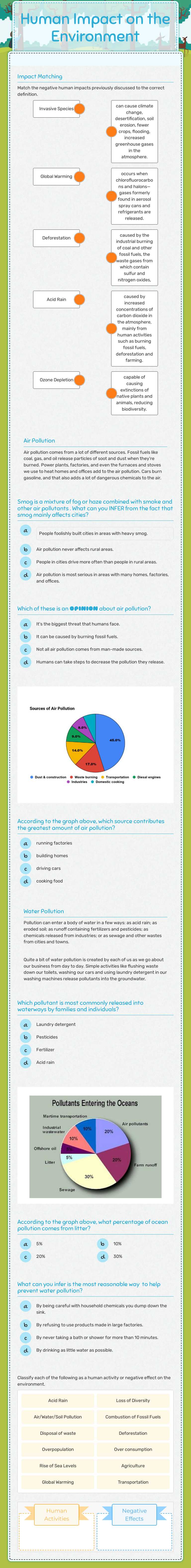 Human Impact on the Environment worksheet preview image