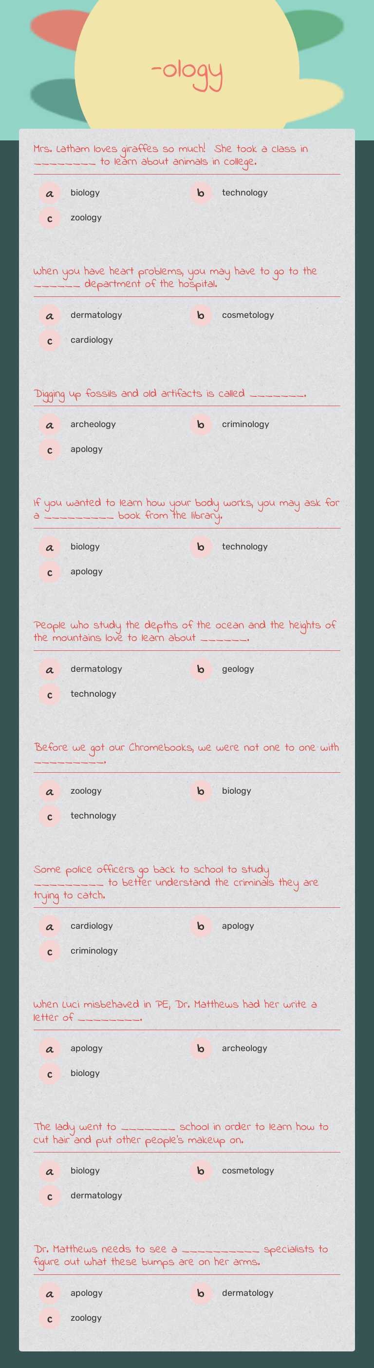 -ology worksheet preview image