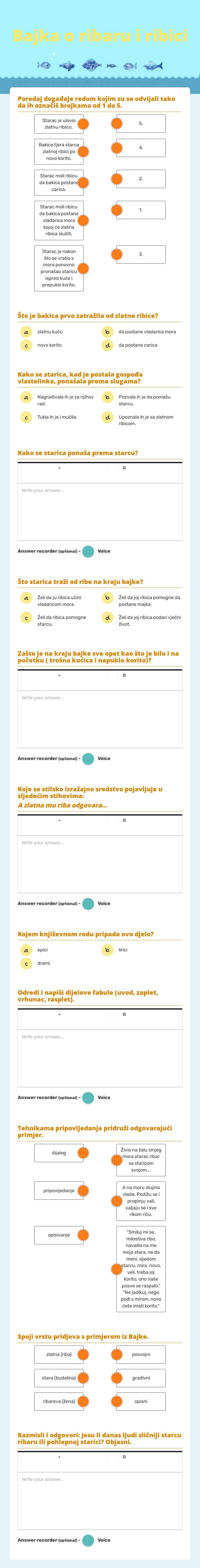 Bajka o ribaru i ribici worksheet preview image