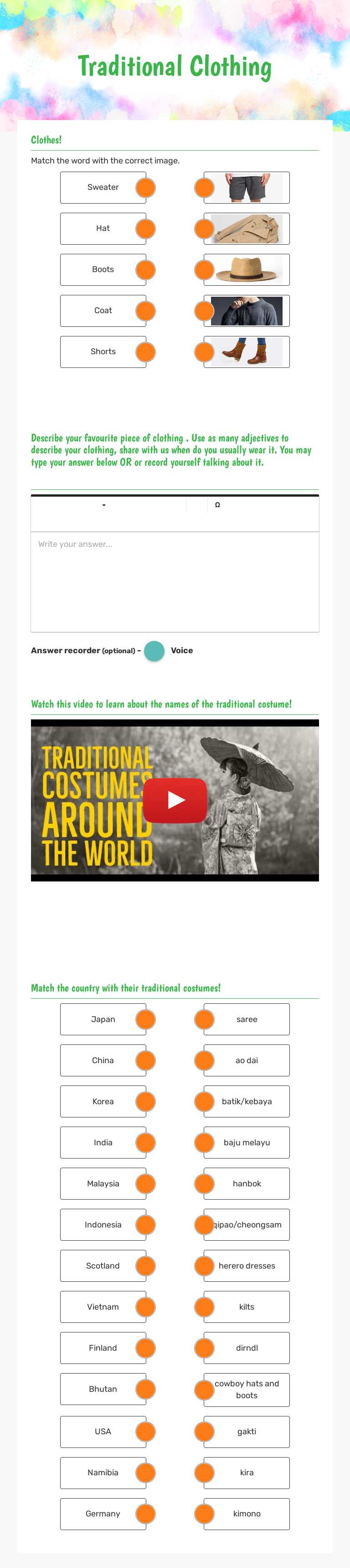 Traditional Clothing Preschool worksheet preview