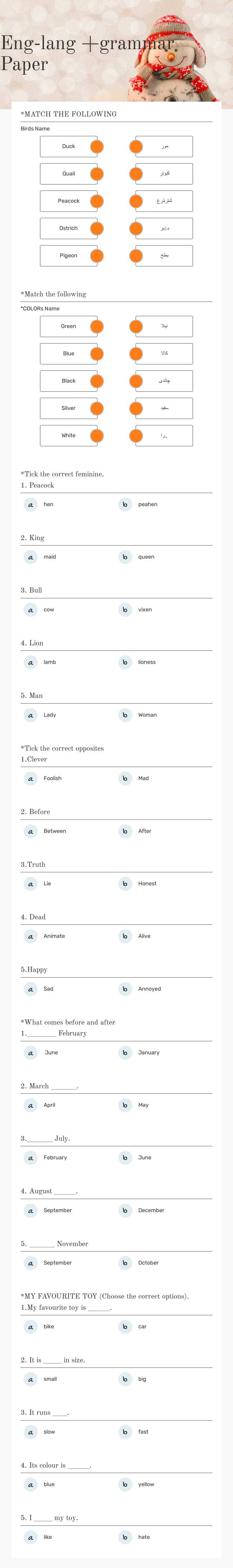 Eng-lang +grammar Paper Grade 2 worksheet preview