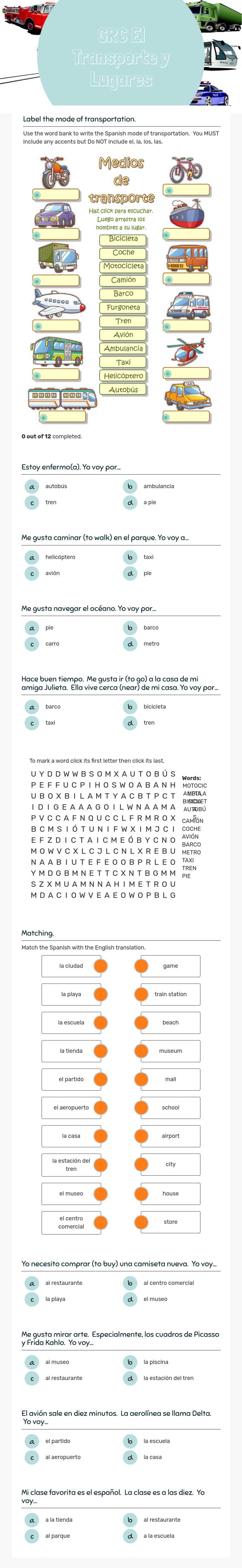 GR6 El Transporte y Lugares worksheet preview image