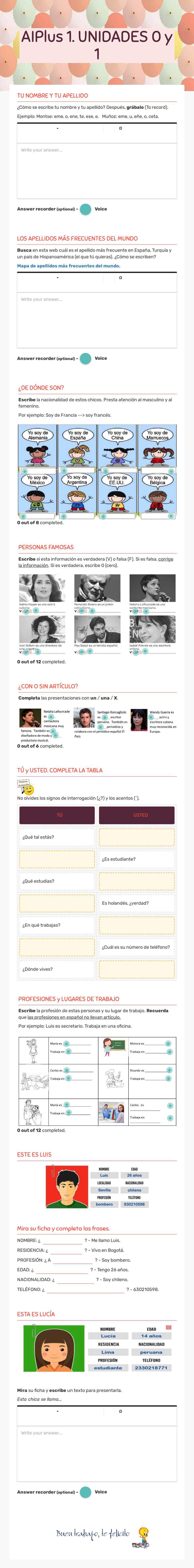AIPlus 1. UNIDADES 0 y 1 worksheet preview image