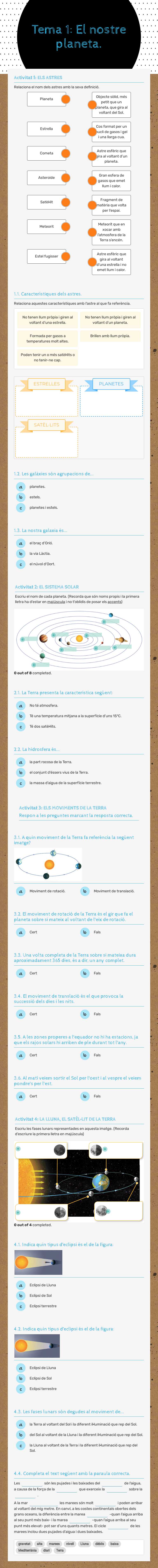 Tema 1:
El nostre planeta. worksheet preview image
