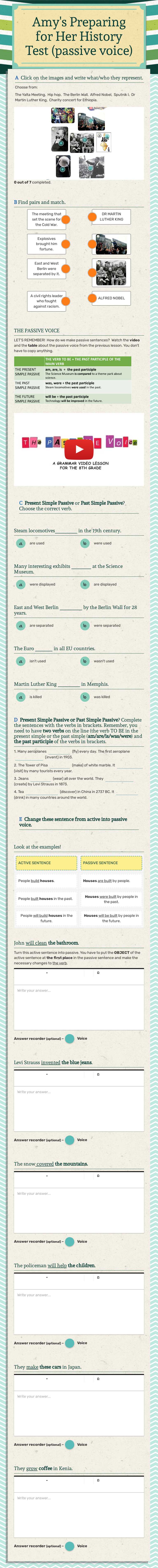 Amy's Preparing for Her History Test
(passive voice) worksheet preview image