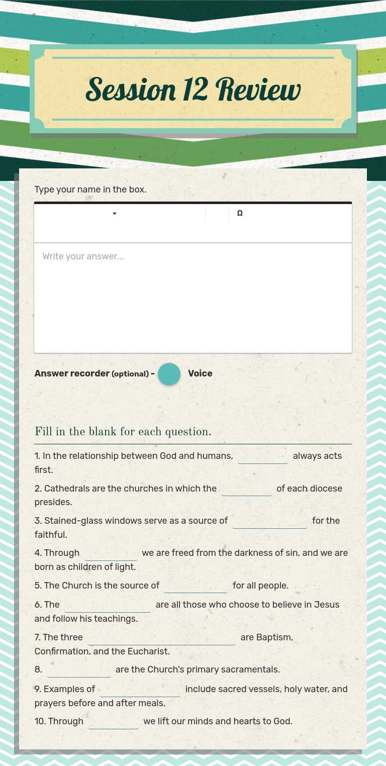 Session 12 Review worksheet preview image