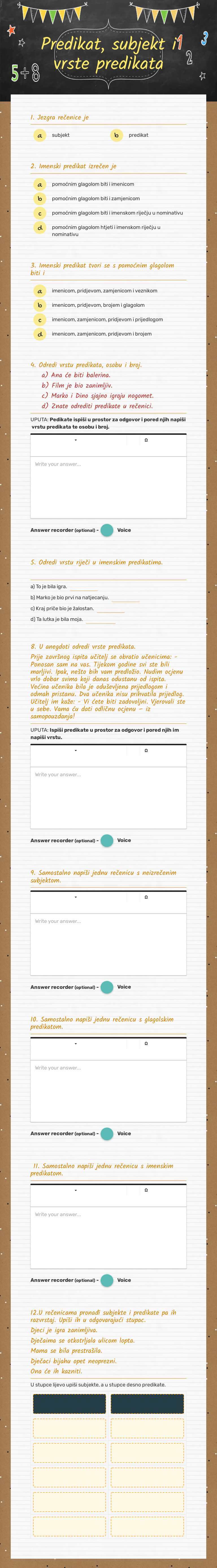 Predikat, subjekt i vrste predikata worksheet preview image
