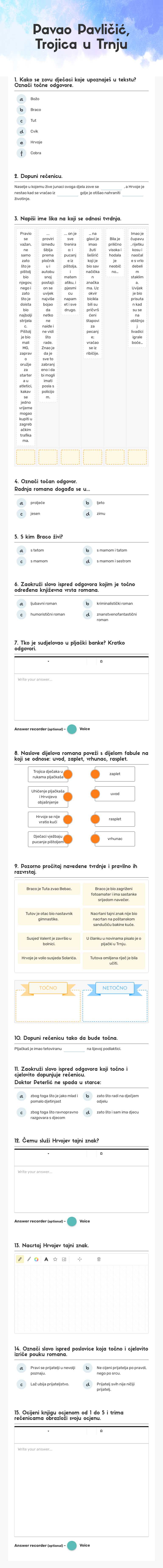 Pavao Pavličić,     Trojica u Trnju Grade 6 worksheet preview