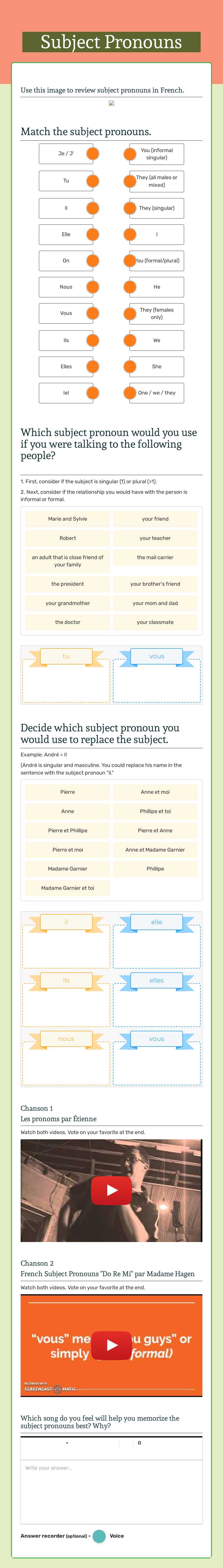 Subject Pronouns Grade 9 worksheet preview