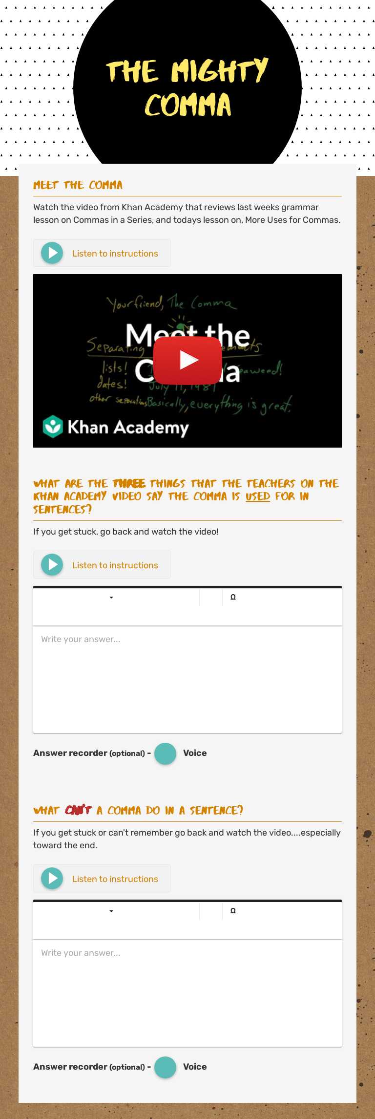 The mighty comma Grade 5 worksheet preview