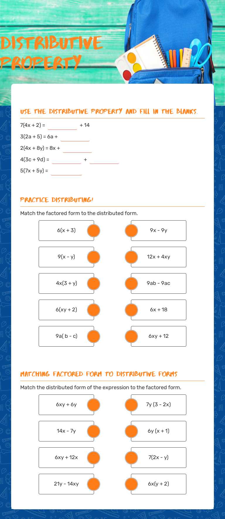 Distributive Property Grade 6 worksheet preview