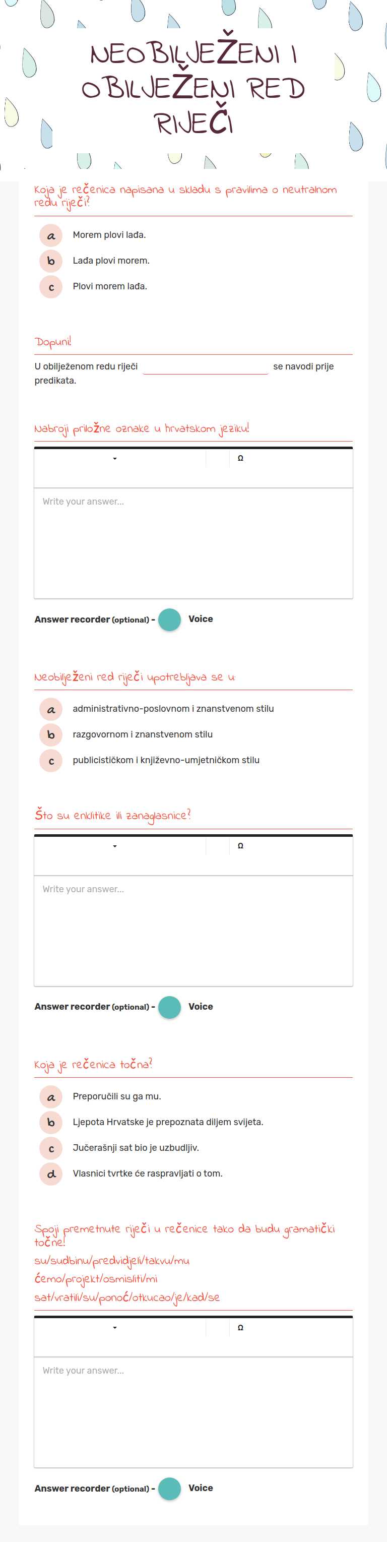 NEOBILJEŽENI I OBILJEŽENI RED RIJEČI worksheet preview image