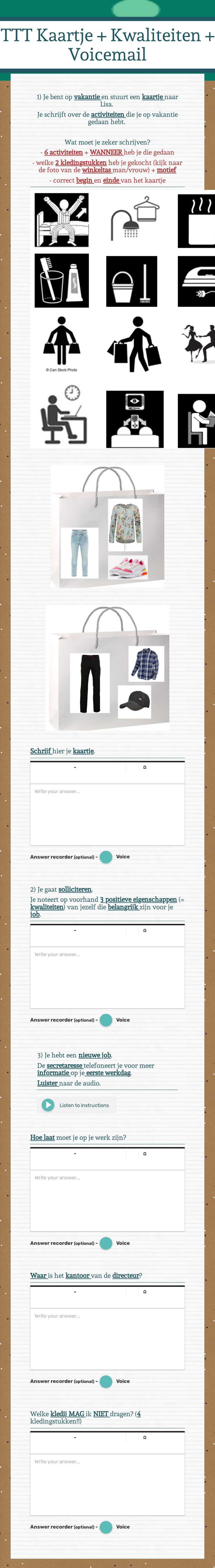TTT Kaartje + Kwaliteiten + Voicemail worksheet preview image