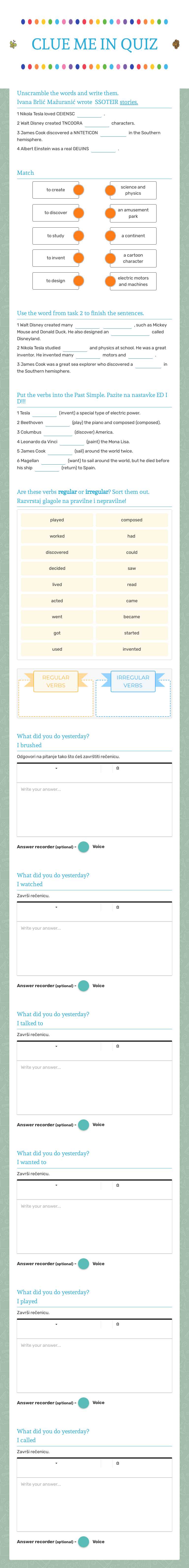 CLUE ME IN QUIZ Grade 5 worksheet preview