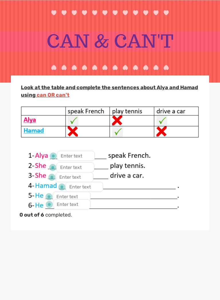 CAN & CAN'T worksheet preview
