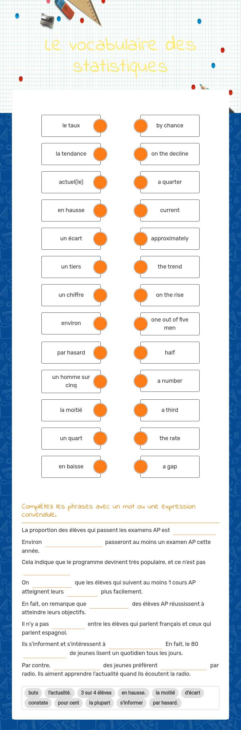 Le vocabulaire des statistiques worksheet preview image