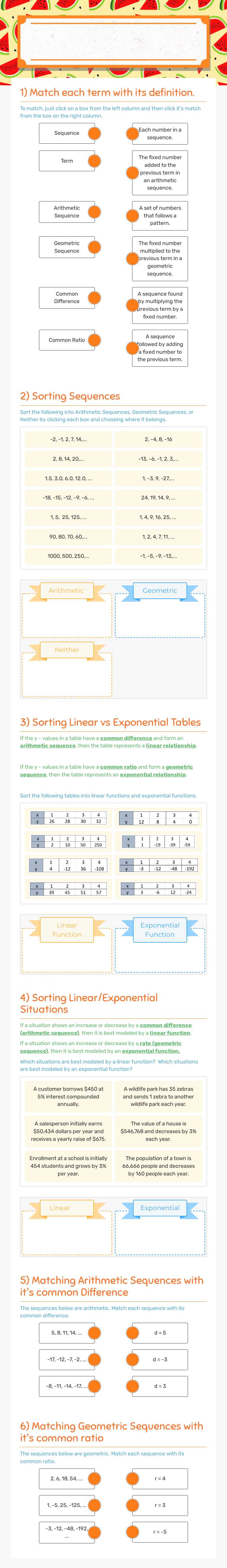 Sequences worksheet preview image