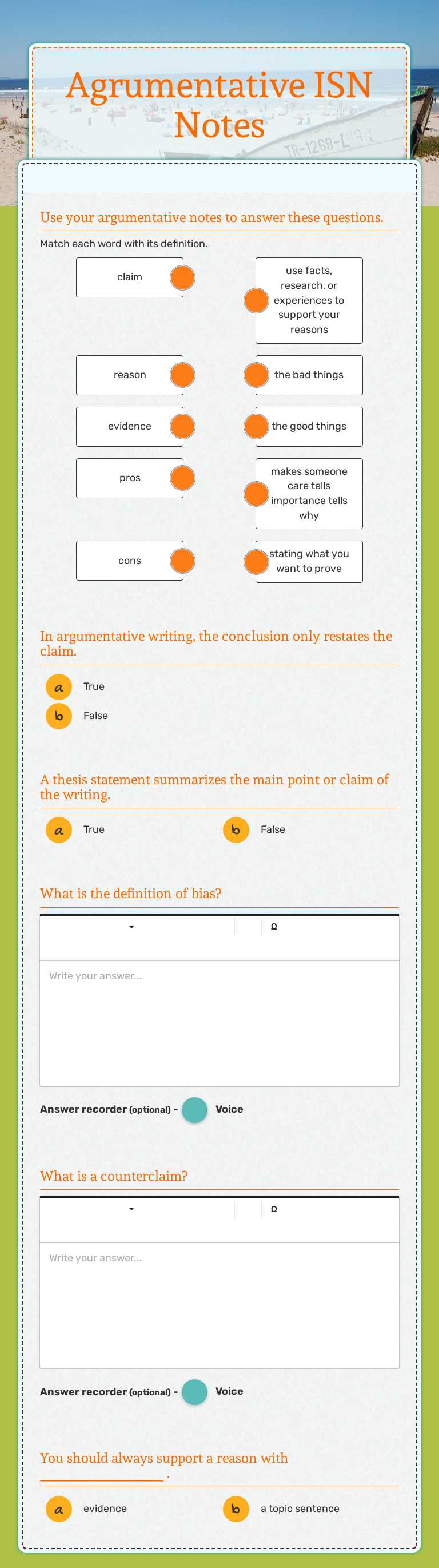 Agrumentative ISN Notes worksheet preview image