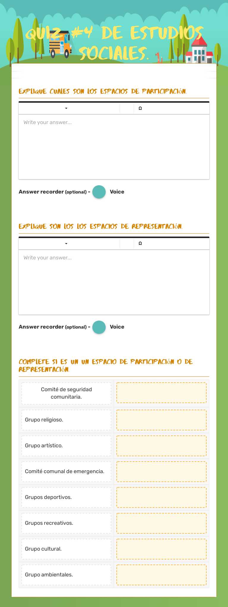 Quiz #4 de estudios sociales. Grade 2 worksheet preview