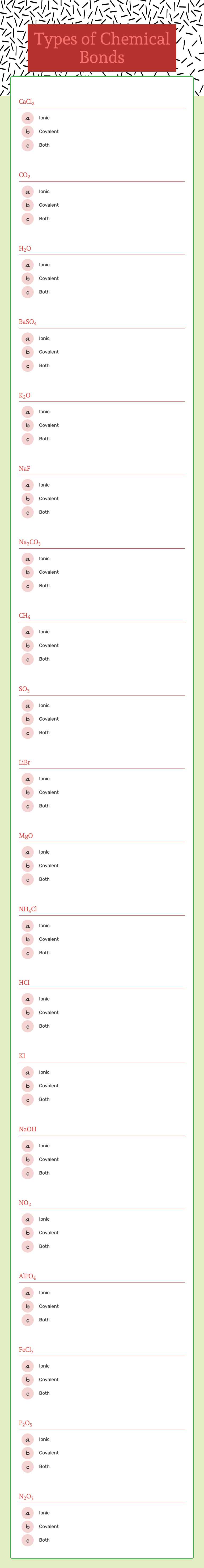 Types of Chemical Bonds Grade 11 worksheet preview