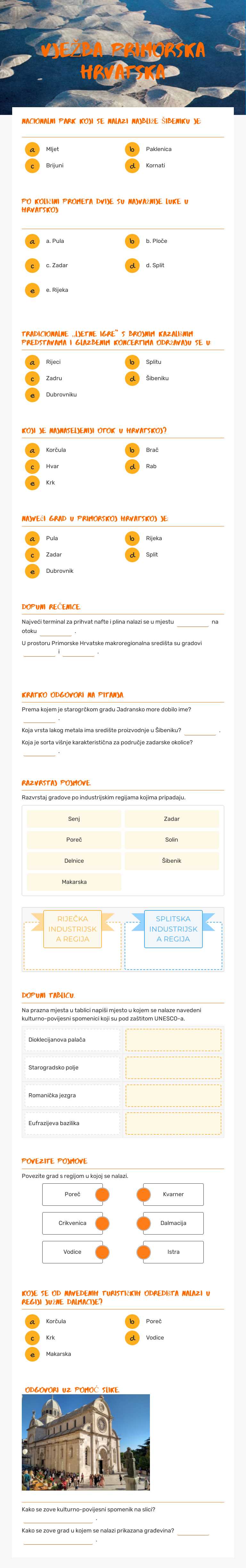 VJEŽBA PRIMORSKA HRVATSKA Grade 8 worksheet preview