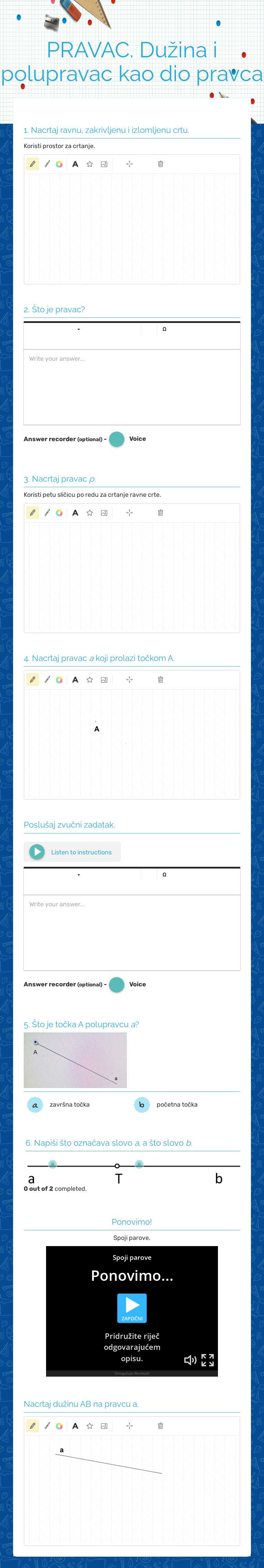 PRAVAC. Dužina i polupravac kao dio pravca worksheet preview