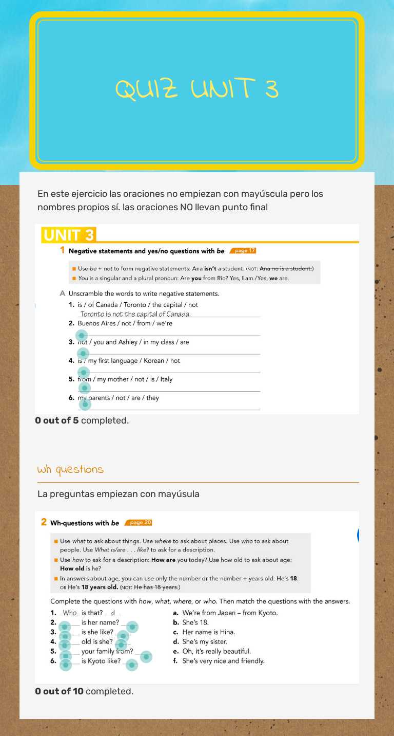 Quiz unit 3 worksheet preview image