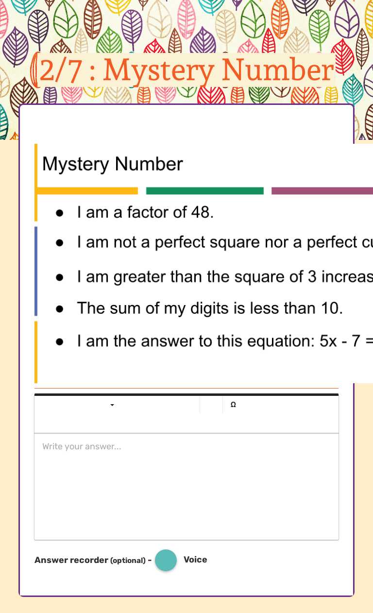 2/7 : Mystery Number worksheet preview image