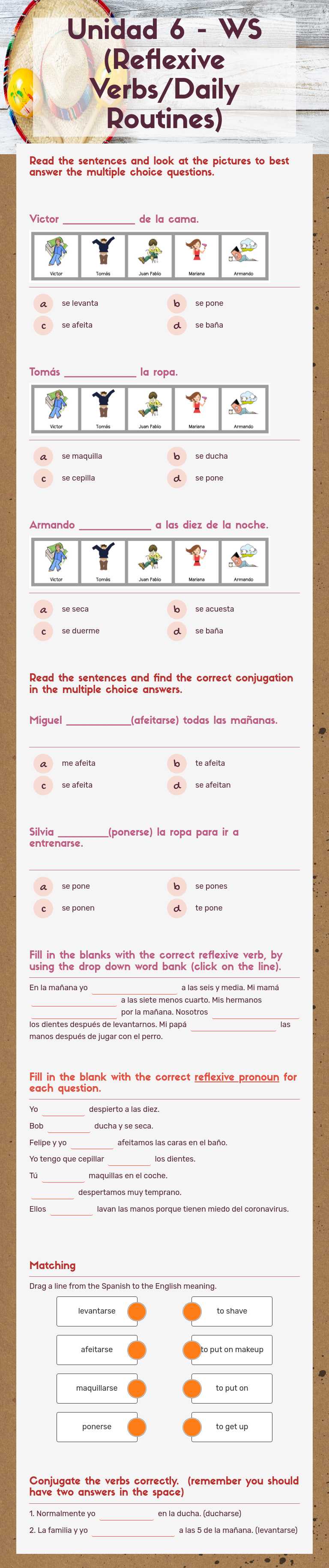 Unidad 6 - WS (Reflexive Verbs/Daily Routines) worksheet preview image