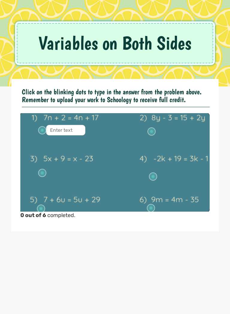Variables on Both Sides worksheet preview image