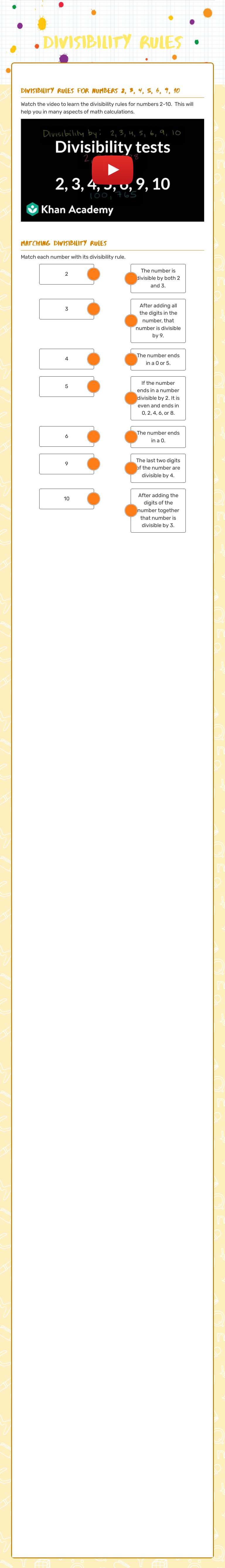 Divisibility Rules Grade 5 worksheet preview