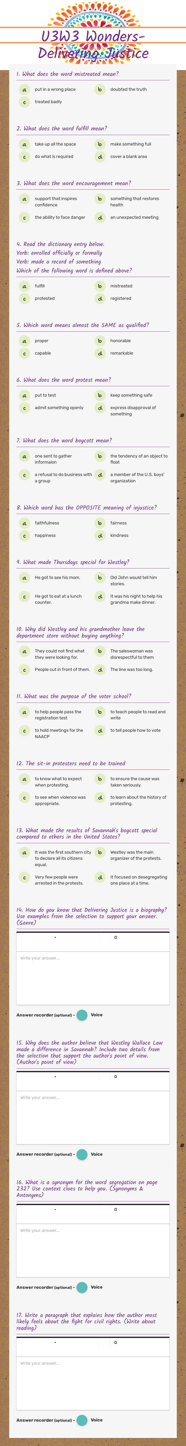 U3W3 Wonders-Delivering Justice worksheet preview image