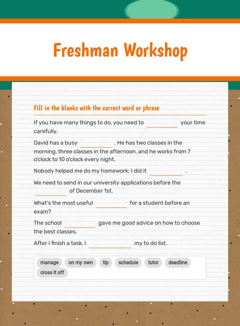 Freshman Workshop worksheet preview image