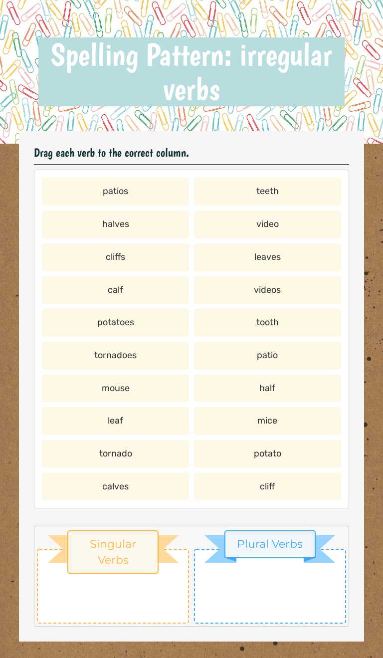 Spelling Pattern:    irregular verbs worksheet preview image