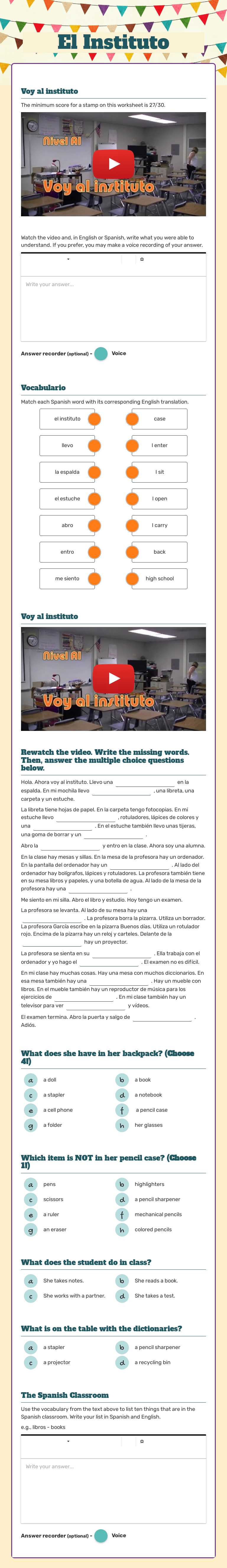 El Instituto worksheet preview image