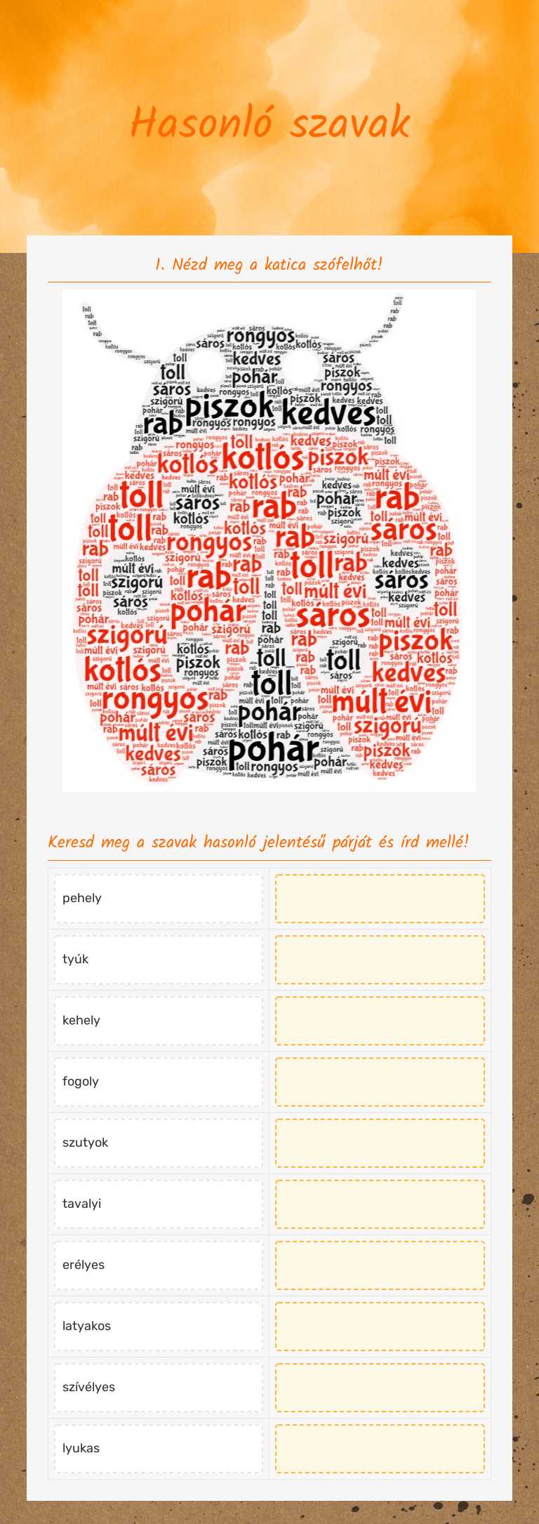 Hasonló szavak worksheet preview image