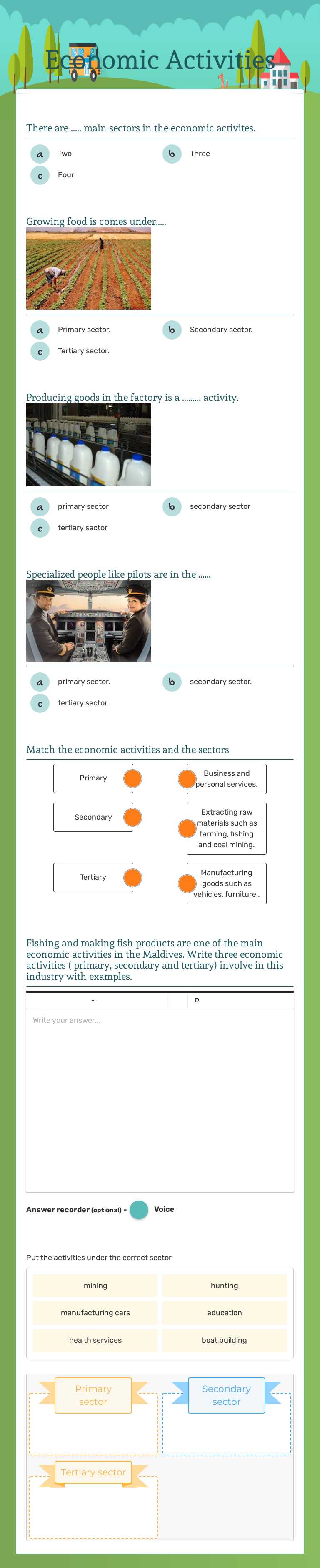 Economic Activities Grade 3 worksheet preview