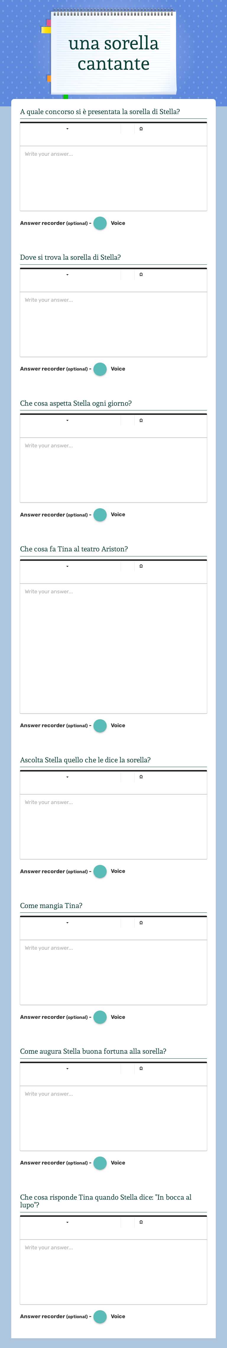 una sorella cantante worksheet preview image