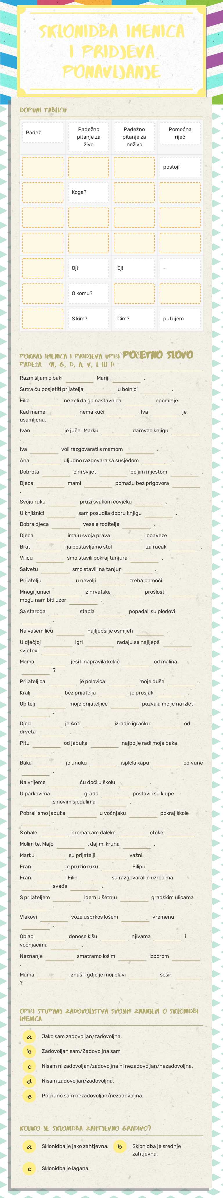 sklonidba imenica i pridjeva
 ponavljanje worksheet preview image