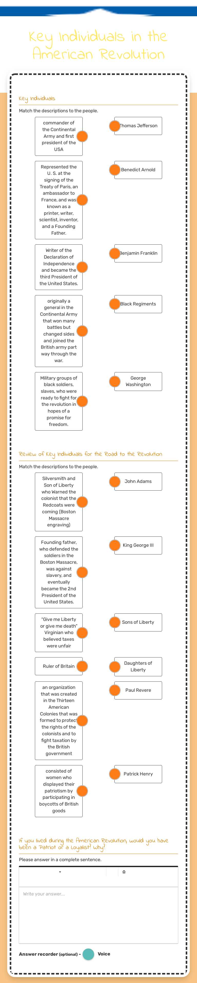 Key Individuals in the 
American Revolution worksheet preview image