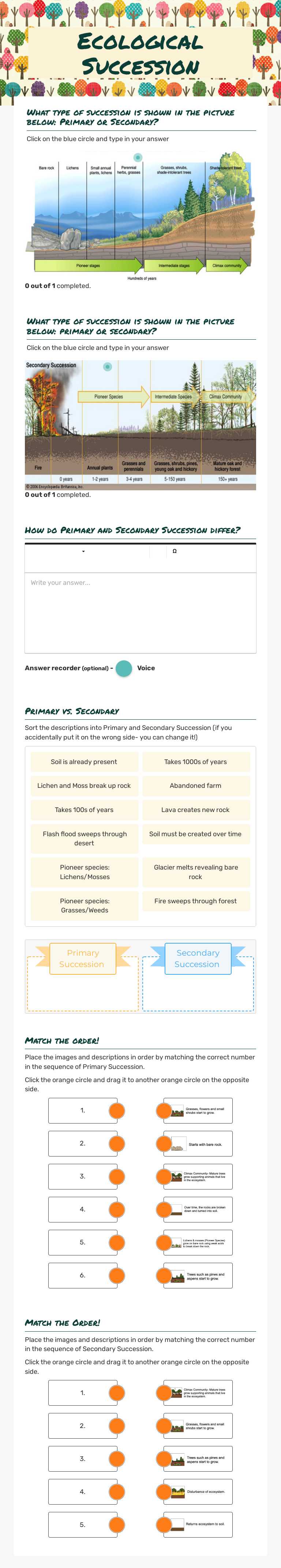 Ecological Succession worksheet preview image